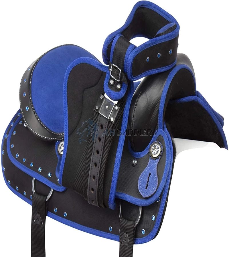 Synthetic Western Adult Horse Saddle Tack Barrel Racing with Matching Headstall + Breast Collar + Reins + Saddle Pad