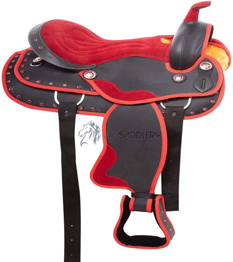 Synthetic Western Adult Horse Saddle Tack Barrel Racing with Matching Headstall + Breast Collar + Reins + Saddle Pad